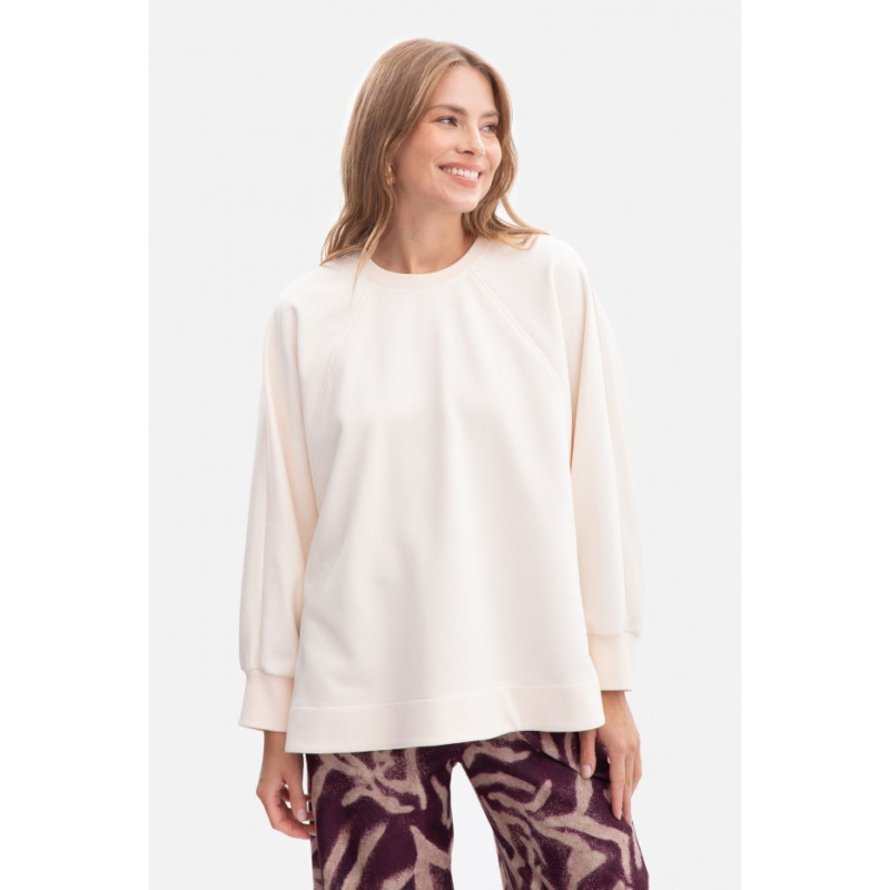 B306 Bluza oversize z rozcięciami - waniliowa