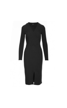 B307 Sukienka ołówkowa z dzianiny prążkowanej - czarna