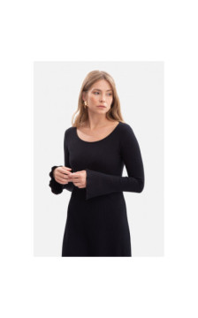B308 Sukienka midi z dzianiny prążkowanej z dekoltem - czarna