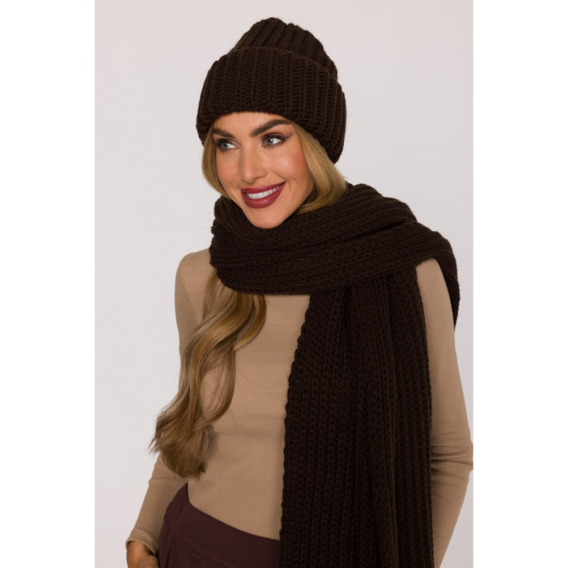 M895 Czapka splot prążkowany - brązowa