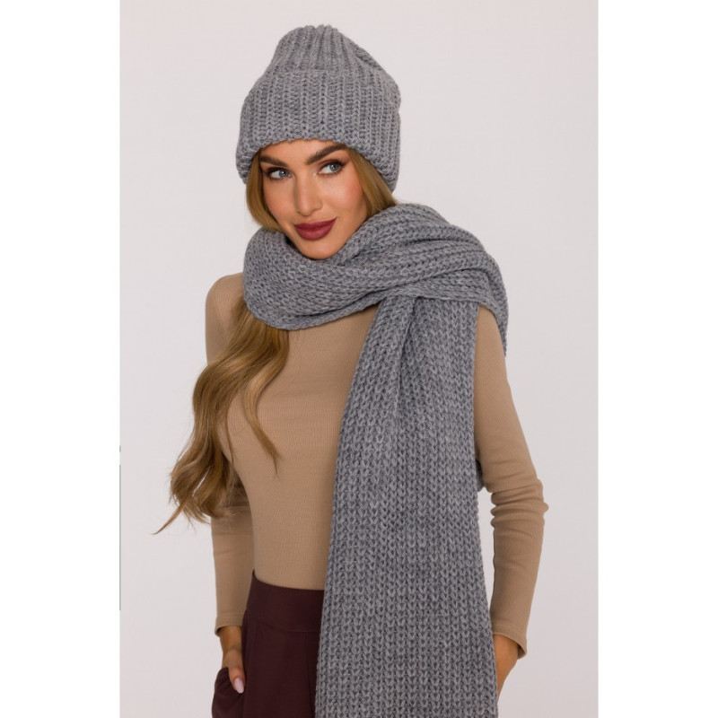 M895 Czapka splot prążkowany - szara