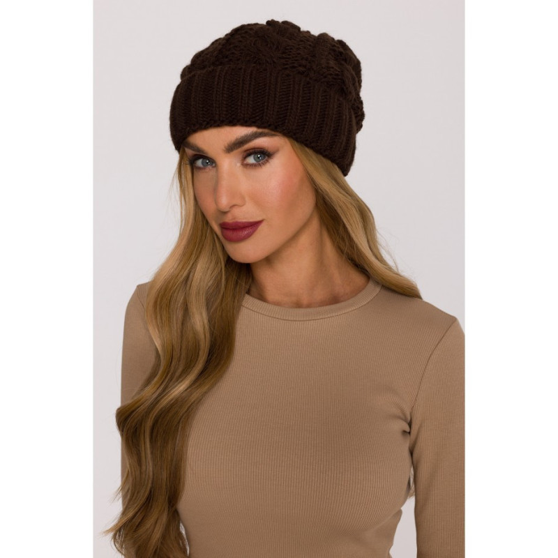 M897 Czapka splot warkocz - brązowa