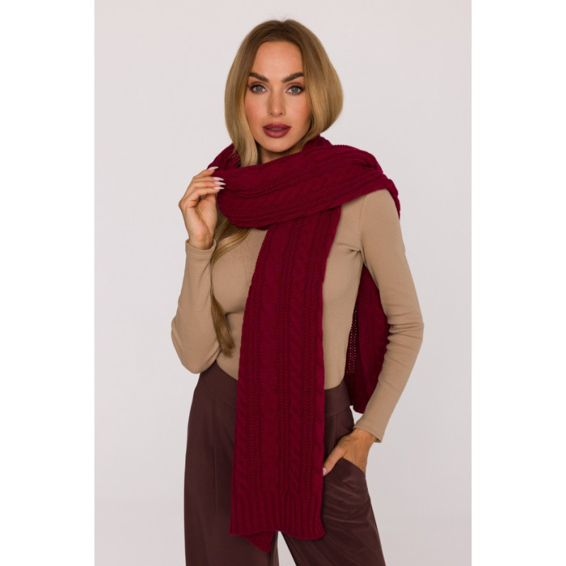 M898 Szal splot warkocz - bordowy