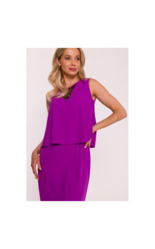 S422 Sukienka ze wstawką z koronki - lawendowa