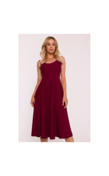 S424 Sukienka rozkloszowana - bordowa