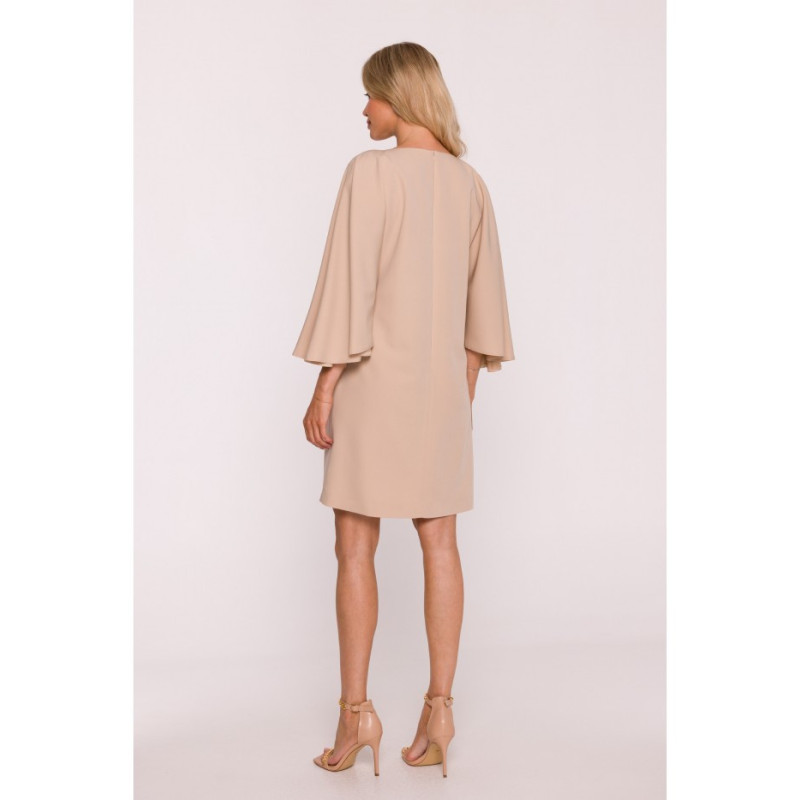 S426 Sukienka z rękawami kimonowymi - beżowa