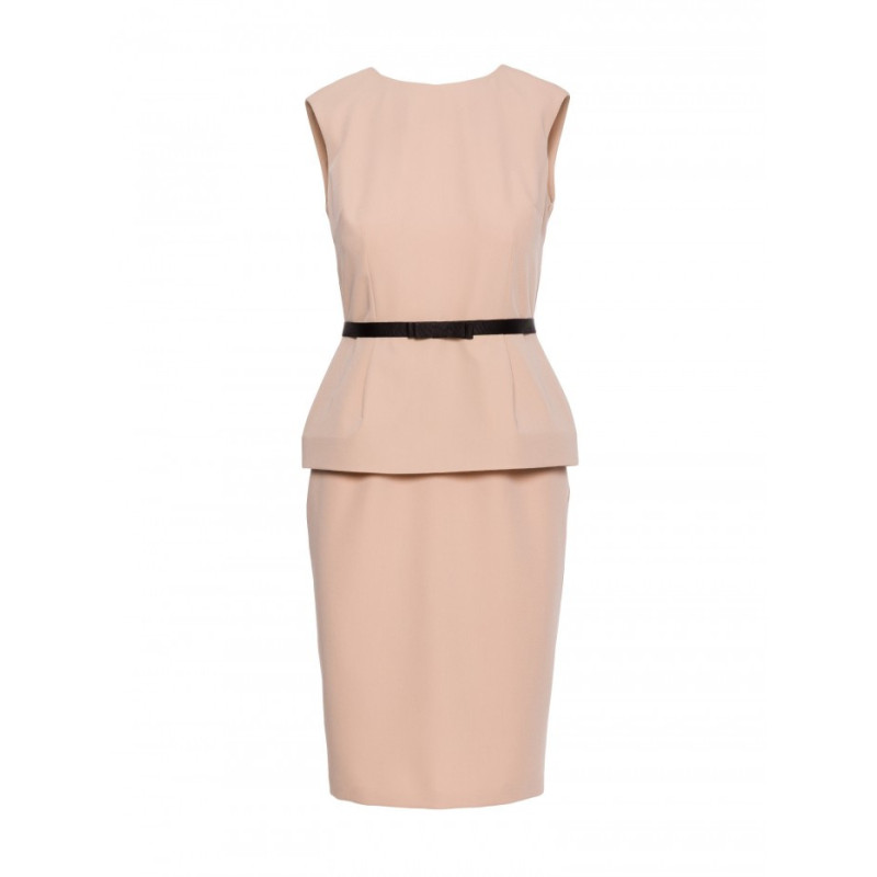 S427 Sukienka ołówkowa z baskinką - beżowa
