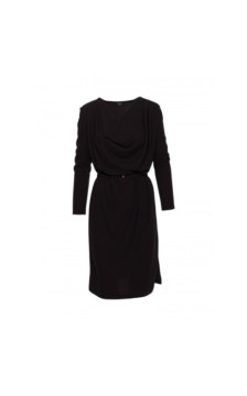 S428 Sukienka z drapowanym dekoltem - czarna