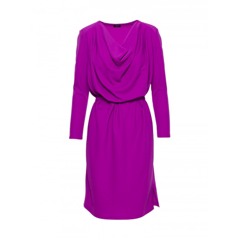 S428 Sukienka z drapowanym dekoltem - lawendowa