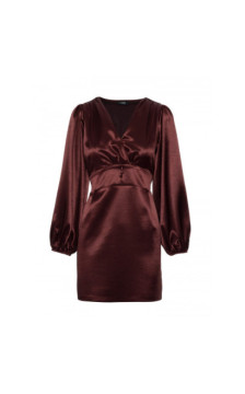 M888 Sukienka mini z bufiastymi rękawami - brązowa