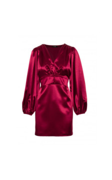 M888 Sukienka mini z bufiastymi rękawami - bordowa