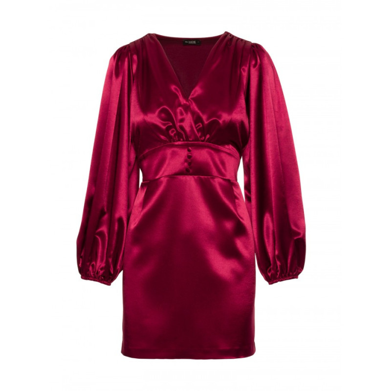 M888 Sukienka mini z bufiastymi rękawami - bordowa