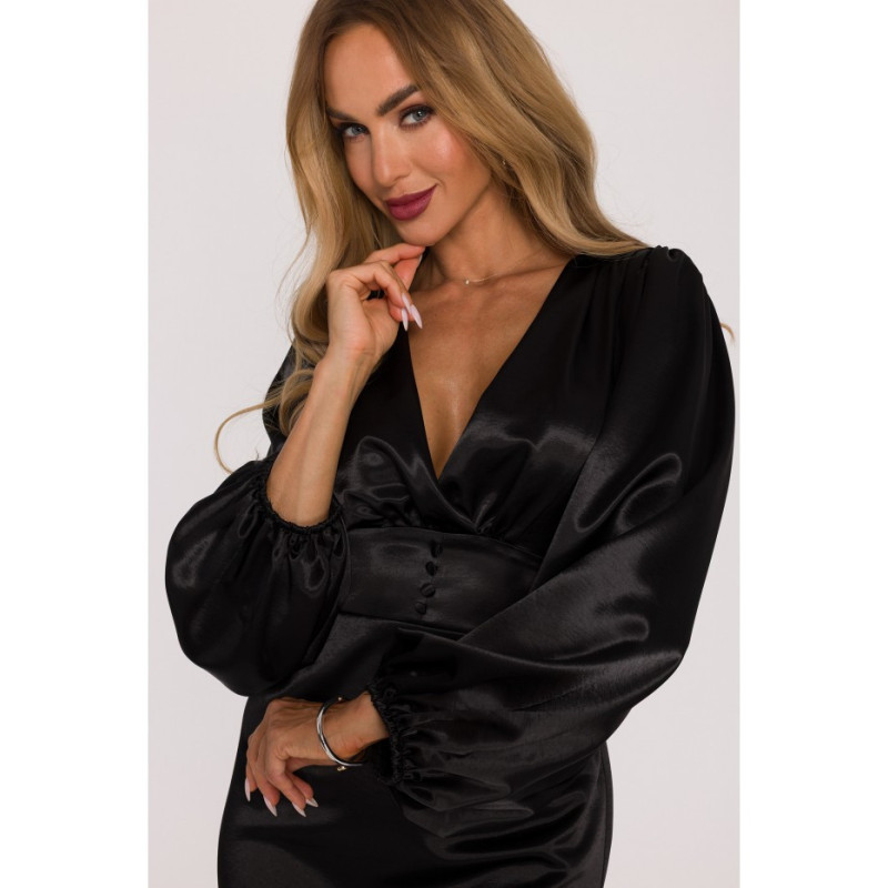 M888 Sukienka mini z bufiastymi rękawami - czarna