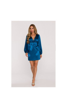 M888 Sukienka mini z bufiastymi rękawami - morska
