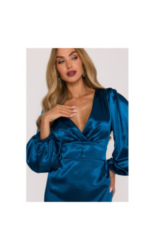 M888 Sukienka mini z bufiastymi rękawami - morska