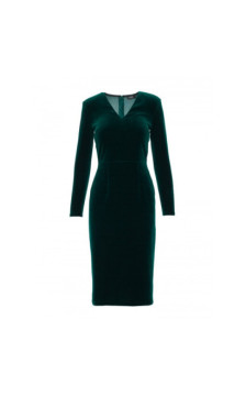 M889 Sukienka welurowa z dekoltem - zielona