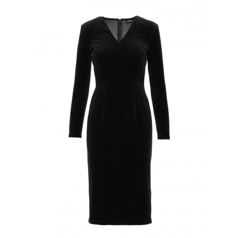 M889 Sukienka welurowa z dekoltem - czarna