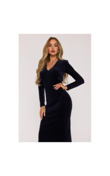 M889 Sukienka welurowa z dekoltem - granatowa