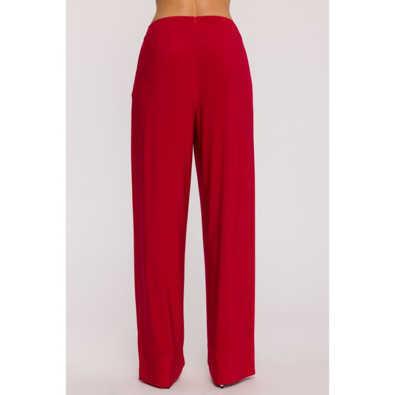 M890 Komplet z marszczoną bluzką i szerokimi spodniami - czerwony