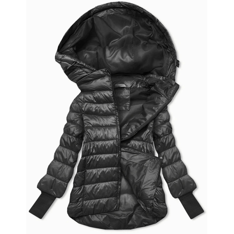 LONG JACKET WITH HOOD BLACK (PM7231) striukė