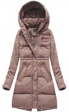 LONG HOODED WINTER JACKET VINTAGE PINK (7752) striukė