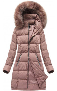 LONG QUILTED HOODED JACKET VINTAGE PINK (7702BIG) striukė