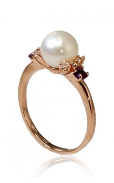 Kuldsõrmus 1100253(Au-R)_CZ+AM+PE, Punane Kuld 585°, Tsirkonid , Ametüst , Pärlitest