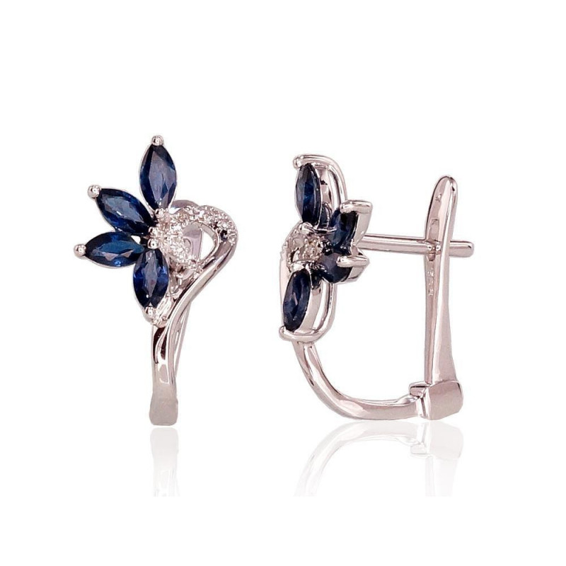 'Inglise' sulguriga kullast kõrvarõngad 1200717(Au-W)_DI+SA, Valge Kuld 585°, Briljant , Safiir