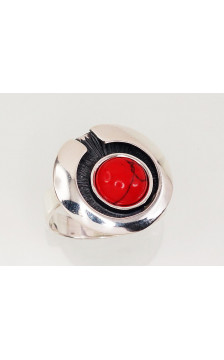 Hõbesõrmus 2100932(POx-Bk)_COX, Hõbe 925°, oksüüd (kate), Korallid (Imiteering)