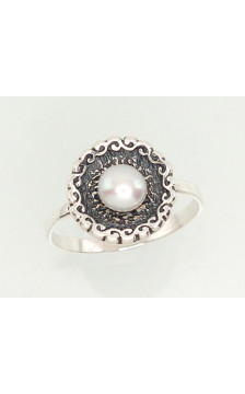 Hõbesõrmus 2101204(POx-Bk)_PE, Hõbe 925°, oksüüd (kate), Pärlitest