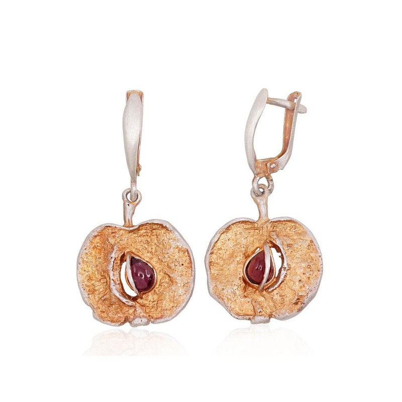 'Inglise' sulguriga hõbekõrverõngad 2202220(Matt+POx-MattY)_GR-2, Hõbe 925°, oksüüd (kate), Granaat