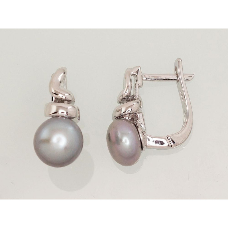 'Inglise' sulguriga hõbekõrverõngad 2202919(PRh-Gr)_PE-GR, Hõbe 925°, roodium (kate), Pärlitest