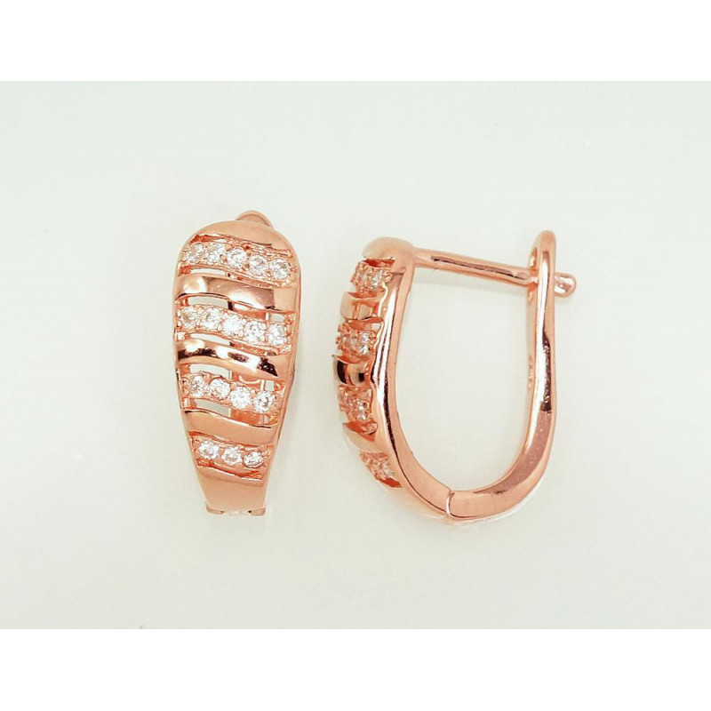 'Inglise' sulguriga hõbekõrverõngad 2203111(PAu-R)_CZ, Hõbe 925°, punane kuld (kate), Tsirkonid