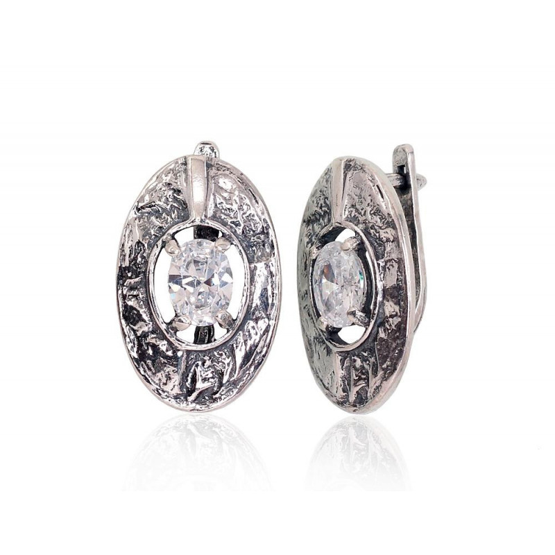 'Inglise' sulguriga hõbekõrverõngad 2203229(POx-Bk)_CZ, Hõbe 925°, oksüüd (kate), Tsirkonid