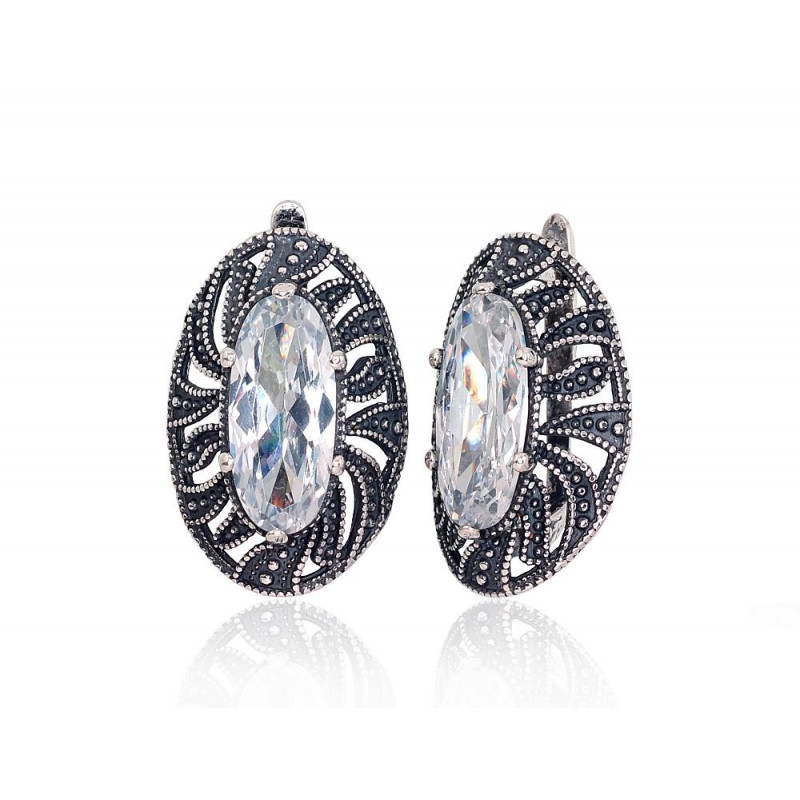 'Inglise' sulguriga hõbekõrverõngad 2203230(POx-Bk)_CZ, Hõbe 925°, oksüüd (kate), Tsirkonid