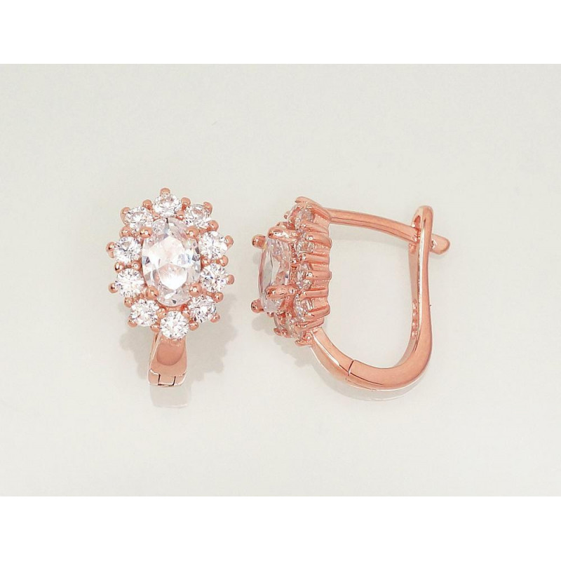 'Inglise' sulguriga hõbekõrverõngad 2202986(PAu-R)_CZ, Hõbe 925°, punane kuld (kate), Tsirkonid